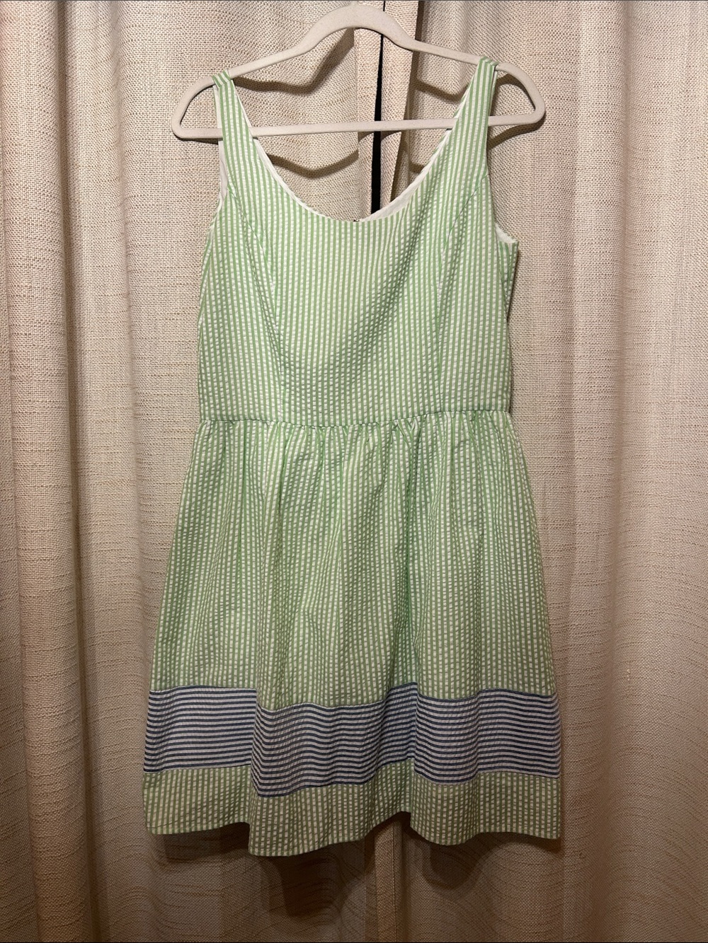 Duffield Lane Light Green and Navy Striped Casual Summer Dress